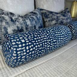 "Absolutely Stunning Navy Bed Cushion, Accent Modern Decorative Pillow Sofa Estrada Gold Shim Pillow, Luxury Bolster 16""x6" - thumbnail 2