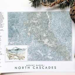 North Cascades Np + Mount Baker Washington Hand Drawn Topographic Watercolor Map - Art Print Trail Hiker Mountain Wedding Adventure Wall - thumbnail 2