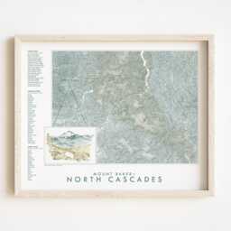 North Cascades Np + Mount Baker Washington Hand Drawn Topographic Watercolor Map - Art Print Trail Hiker Mountain Wedding Adventure Wall - thumbnail 1
