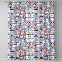 Kawaii Baking Kitchen Girl Mixer Utensils Sky Blue Seamless Pattern Readymade Eyelet Ring Top Thermal 100% Blackout Curtains - thumbnail 2