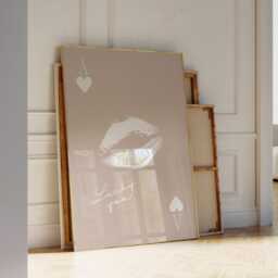 Lips Kiss Lipstick, Beige Poster, Ace Of Cards Print, Lucky Me Girly Wall Glam Girls Bedroom Decor - thumbnail 2