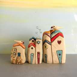Handmade Ceramic House Miniature, Rustic Home Decor, Architect Gift - thumbnail 4