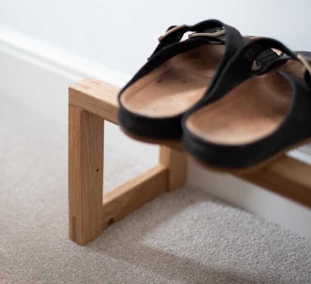 Minimalist Shoe Rack in Oak, Space Saving Storage For Small Hallway, Compact Boots & Heels, Made England - image 1