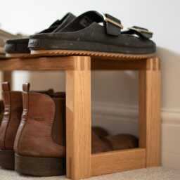 Minimalist Shoe Rack in Oak, Space Saving Storage For Small Hallway, Compact Boots & Heels, Made England - thumbnail 3