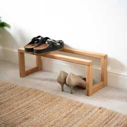 Minimalist Shoe Rack in Oak, Space Saving Storage For Small Hallway, Compact Boots & Heels, Made England - thumbnail 2