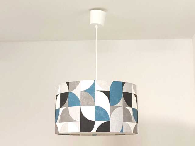 Retro Vintage Geometric Blue-Grey Pendant Lampshade - Funky Christmas/Birthday Gift Idea - image 1