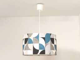 Retro Vintage Geometric Blue-Grey Pendant Lampshade - Funky Christmas/Birthday Gift Idea - thumbnail 1
