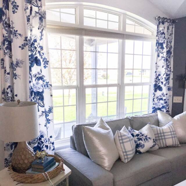 1 Pair Of Beautiful Pyne Hollyhock Indigo Or Charcoal Floral Curtains Designer Window Treatments, Bold Floral, Blue Black - image 1