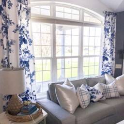 1 Pair Of Beautiful Pyne Hollyhock Indigo Or Charcoal Floral Curtains Designer Window Treatments, Bold Floral, Blue Black - thumbnail 1
