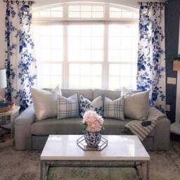 1 Pair Of Beautiful Pyne Hollyhock Indigo Or Charcoal Floral Curtains Designer Window Treatments, Bold Floral, Blue Black - thumbnail 3