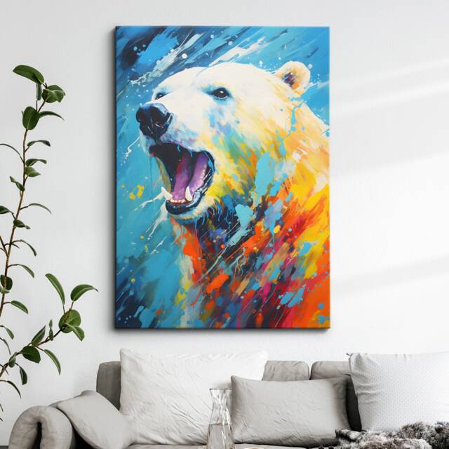 Colorful Polar Bear Animal Abstract Oil Painting Splatter Style Wall Art, Framed Canvas Poster Print, Home Kitchen Office Room Decor, Gifts - image 1