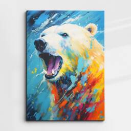 Colorful Polar Bear Animal Abstract Oil Painting Splatter Style Wall Art, Framed Canvas Poster Print, Home Kitchen Office Room Decor, Gifts - thumbnail 3