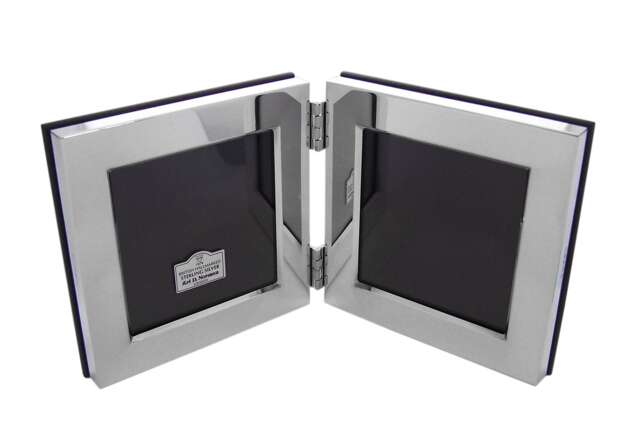 sterling Silver Hinged Double Picture Photo Frame With Wooden Back 3 - image 1