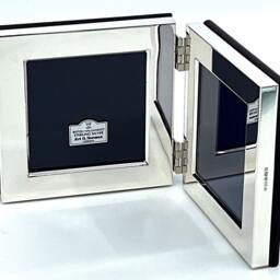 sterling Silver Hinged Double Picture Photo Frame With Wooden Back 3 - thumbnail 2
