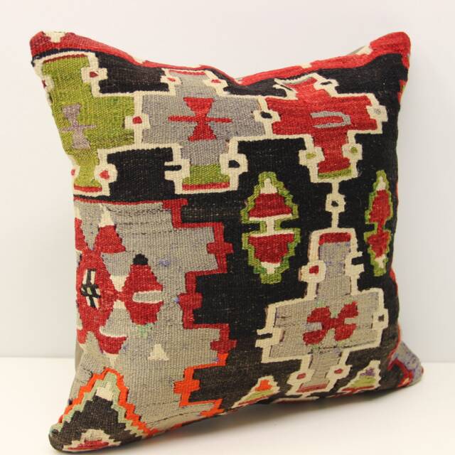 Vintage Kilim Pillow Cover, 16x16 Inch, Boho Home Decor - image 1