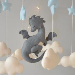 Dragon Baby Mobile Felt Moon, Stars Nursery Decor - thumbnail 2