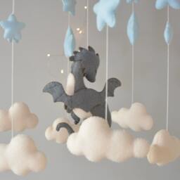 Dragon Baby Mobile Felt Moon, Stars Nursery Decor - thumbnail 4