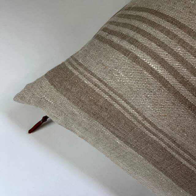 White & Tan Striped Linen Pillow Cover Exposed Zipper-Leather Pull 20x20 22x22 24x24 14x24 High Quality 100% Housewarming Gift - image 1