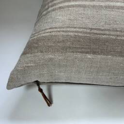 White & Tan Striped Linen Pillow Cover Exposed Zipper-Leather Pull 20x20 22x22 24x24 14x24 High Quality 100% Housewarming Gift - thumbnail 3
