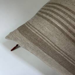 White & Tan Striped Linen Pillow Cover Exposed Zipper-Leather Pull 20x20 22x22 24x24 14x24 High Quality 100% Housewarming Gift