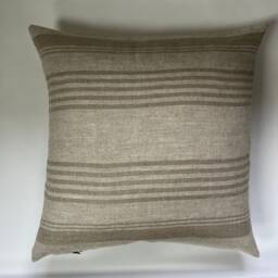 White & Tan Striped Linen Pillow Cover Exposed Zipper-Leather Pull 20x20 22x22 24x24 14x24 High Quality 100% Housewarming Gift - thumbnail 2