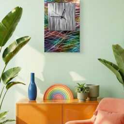 Modern Abstract Metal Artwork Clock. Multi Coloured - thumbnail 3