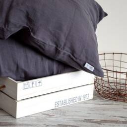 Linen Bedding Set Of 3 Pcs, Linen Duvet Cover & 2 Pillowcases, Grayish Eggplant Set - thumbnail 3