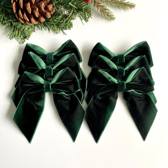 Dark Green Velvet Christmas Tree Bows, Bows For Tree, Green Decorations, Pack Of 6, 4 Inch - image 1