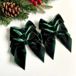 Dark Green Velvet Christmas Tree Bows, Bows For Tree, Green Decorations, Pack Of 6, 4 Inch - thumbnail 3