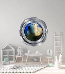 Turtle Wall Decal. Underwater Porthole Window Decor. Nautical Nursery Sticker. 3D Frame Decals Z129 - thumbnail 1