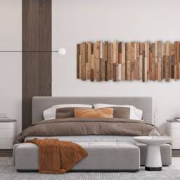 Large Dimensional Wall Art Wooden Slat Headboard Design, Japandi Organic Modern Panel - thumbnail 4