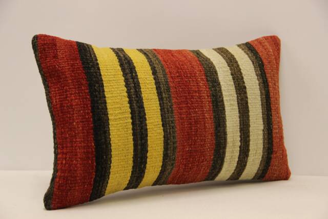 Vintage Turkish Kilim Pillow Cover, Boho Cushion - 12x20 In - image 1