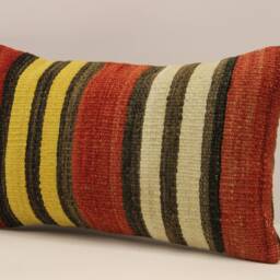 Vintage Turkish Kilim Pillow Cover, Boho Cushion - 12x20 In - thumbnail 3