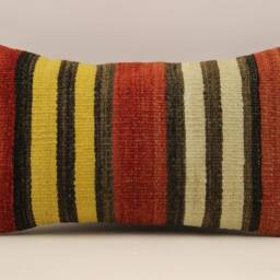 Vintage Turkish Kilim Pillow Cover, Boho Cushion - 12x20 In - thumbnail 2