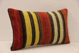 Vintage Turkish Kilim Pillow Cover, Boho Cushion - 12x20 In - thumbnail 1