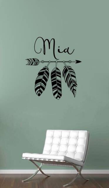 Custom Feather Wall Decal Vinyl Sticker Arrow Art Decor Sign Poster Boho Print Stencil Mural Personalized Text Decals - image 1