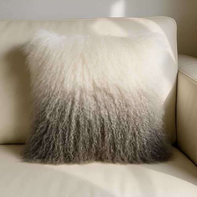 Luxury Ombre Mongolian Fur Pillow 45 X cm Cover Cozy Boho Throw Cushion Gray White Fluffy Decorative Sofa Accent Home Decor Plush Soft - image 1