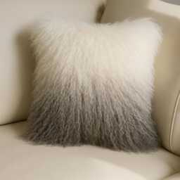 Luxury Ombre Mongolian Fur Pillow 45 X cm Cover Cozy Boho Throw Cushion Gray White Fluffy Decorative Sofa Accent Home Decor Plush Soft - thumbnail 2