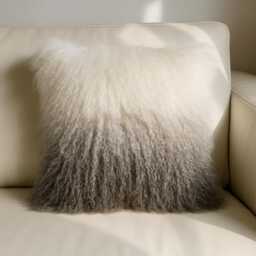 Luxury Ombre Mongolian Fur Pillow 45 X cm Cover Cozy Boho Throw Cushion Gray White Fluffy Decorative Sofa Accent Home Decor Plush Soft - thumbnail 1