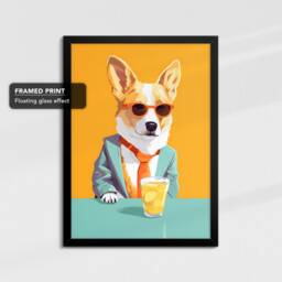 Vibrant Corgi Drinking With Glasses Painting Framed Poster Print & Canvas Wall Decor Art Bedroom Home Interior Dog Lover Gift Idea - thumbnail 2