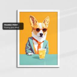 Vibrant Corgi Drinking With Glasses Painting Framed Poster Print & Canvas Wall Decor Art Bedroom Home Interior Dog Lover Gift Idea - thumbnail 3
