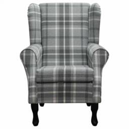 Handmade Wingback Fireside Chair Balmoral Dove Grey Check Fabric - thumbnail 2