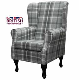 Handmade Wingback Fireside Chair Balmoral Dove Grey Check Fabric - thumbnail 3