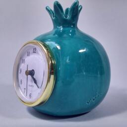 Turquoise Pomegranate, Ceramic Table Clock, Desk Shelf Retro Vintage Style, Handmade - thumbnail 2
