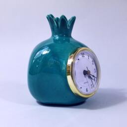 Turquoise Pomegranate, Ceramic Table Clock, Desk Shelf Retro Vintage Style, Handmade - thumbnail 3