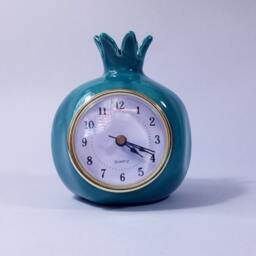 Turquoise Pomegranate, Ceramic Table Clock, Desk Shelf Retro Vintage Style, Handmade