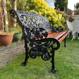 Coalbrookdale Nasturtium Garden Bench in Green With Sapele Slats - thumbnail 2
