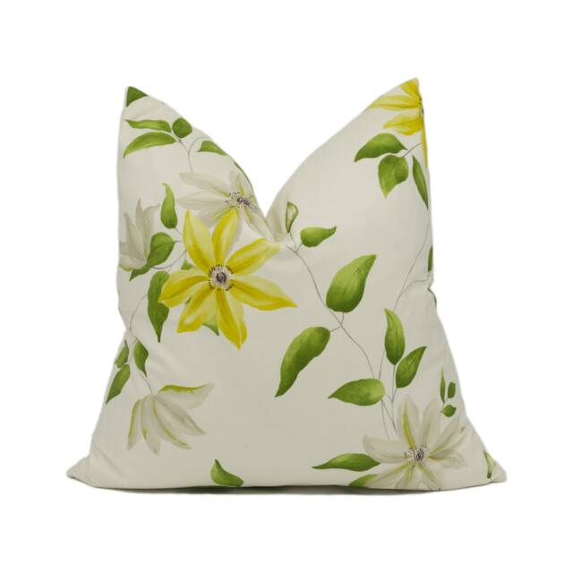 Sanderson - Wisley Primrose/Cream Watercolour Style Trailing Floral Clematis Cushion Cover Handmade Throw Pillow Designer Home D??cor - image 1