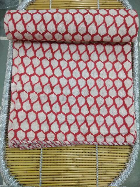 Hand Block Print Cotton Quilt Reversible Indian Bedspread - image 1