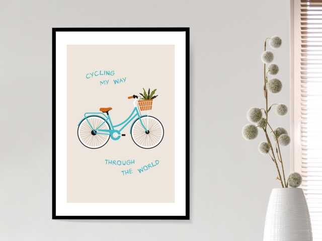 Cycling My Way - Wall Print Abstract Flower Art Quote Gift Idea Bespoke Poster A5 A4 A3 Framed Or Unframed - image 1
